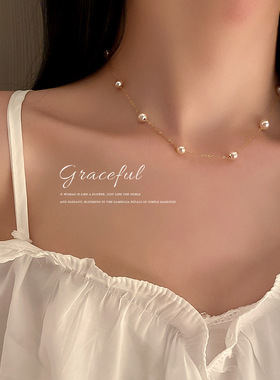 真金电镀韩国简约潮淡水珍珠项链锁骨链颈链少女气质设计感项饰女