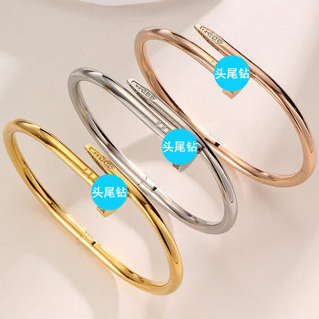 Niche high-grade titanium steel bracelet girls do not fade Joker ins wind nail bracelet stainless steel jewelry wholesale