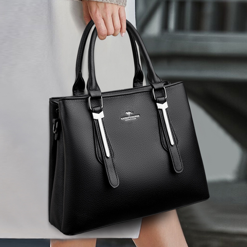 Túi xách nữ tote da PU phong cách tối giản, đựng nhiều ngăn, có quai đeo chéo — Màu đen, Màu đỏ, Màu kaki, Màu vàng