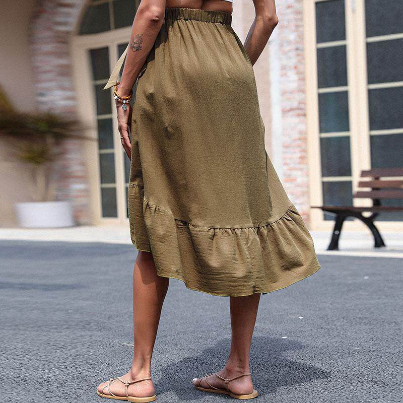 Cotton Linen Ruffle Hem Skirt Solid Color Summer Style Womens Fashion Wholesale Available factory direct