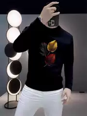 Premium Casual National Trend Versatile High-End Light Luxury Stylish Autumn and Winter Men's Pullover High-End Sweatshirt with Print Long Sleeves Slim Fit