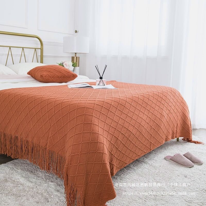 Light Luxury Bed End Towel for Guesthouses and Hotels, American-Style Knitted Bed End Blanket, Long Bed Runner, Bed Cover, Home Decor Trendy Decorative Towel