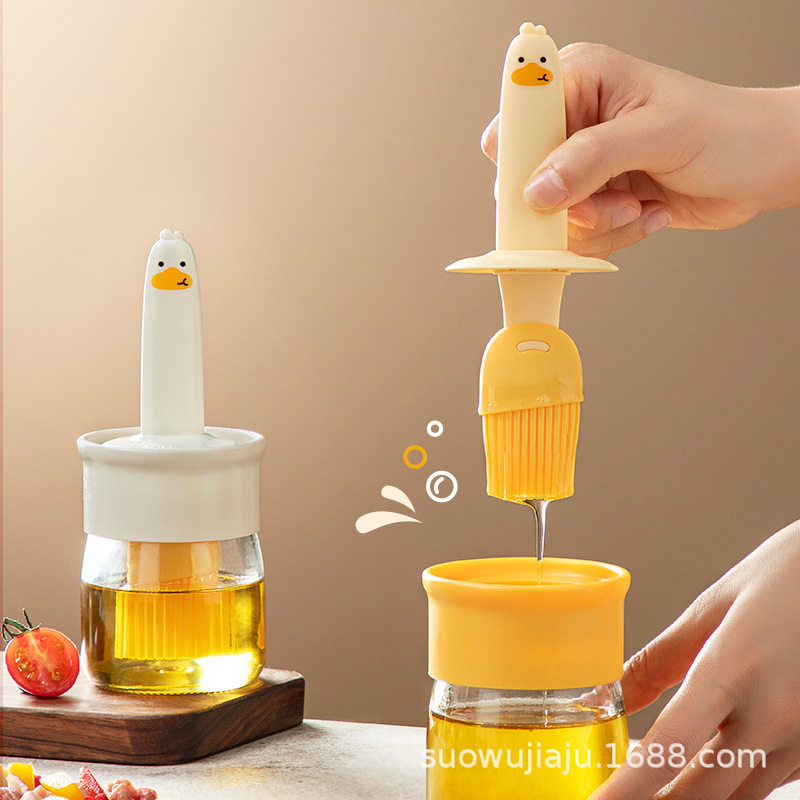 Oil Brush Silicone Oil Brush with Bottle Kitchen Pancake Food Grade Barbecue Baking Household High Temperature Resistant All-In-One Oil Brush Bottle