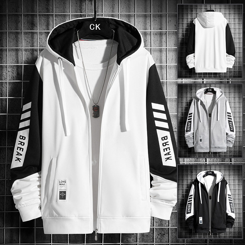 跨境春款潮牌拉链卫衣男士空白休闲连帽开衫批发外套团体印制logo