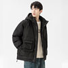 Workwear Design down Jacket Men's Winter Loose Warm Fake Two-Piece Stereo Bag 85 White Duck down Hooded down Jacket
