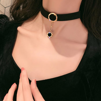 South Korea Sexy Collarbone Chain Necklace chocker Women's Short Necklace Black Wide Side Neck Covering Jewelry Neck Strap