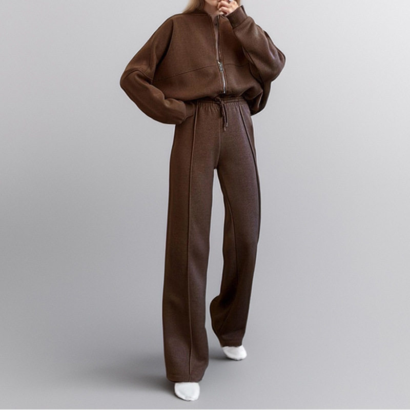 Womens Spring Sports Zip Up Hoodie Set Fashionable Solid Color Comfortable Fit Casual Style Wholesale Available