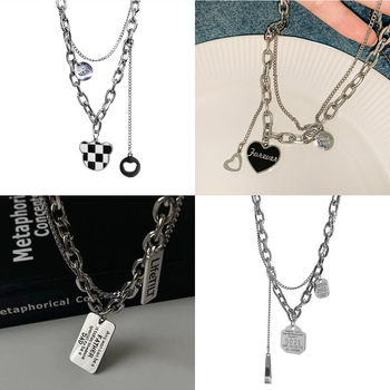 New ins fashionable stacked love necklace female niche design versatile personality Internet celebrity hip hop clavicle chain necklace