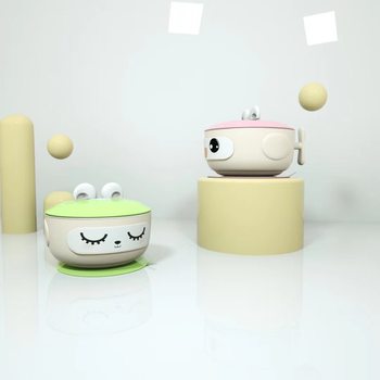 Casual Contrasting Color Korean Kidsren's Stainless Steel Rice Bowl 304 Suction Cup Anti-Fall and Anti-Slip with Lid Baby Food Supplement Hygiene