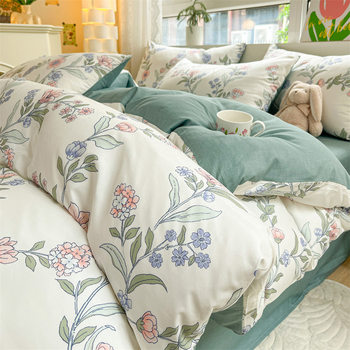 Pure Cotton Bed Four-Piece Set Printed Pastoral Four-Piece Set Pure Cotton Quilt Cover Set Pure Cotton Thickened Quilt Cover
