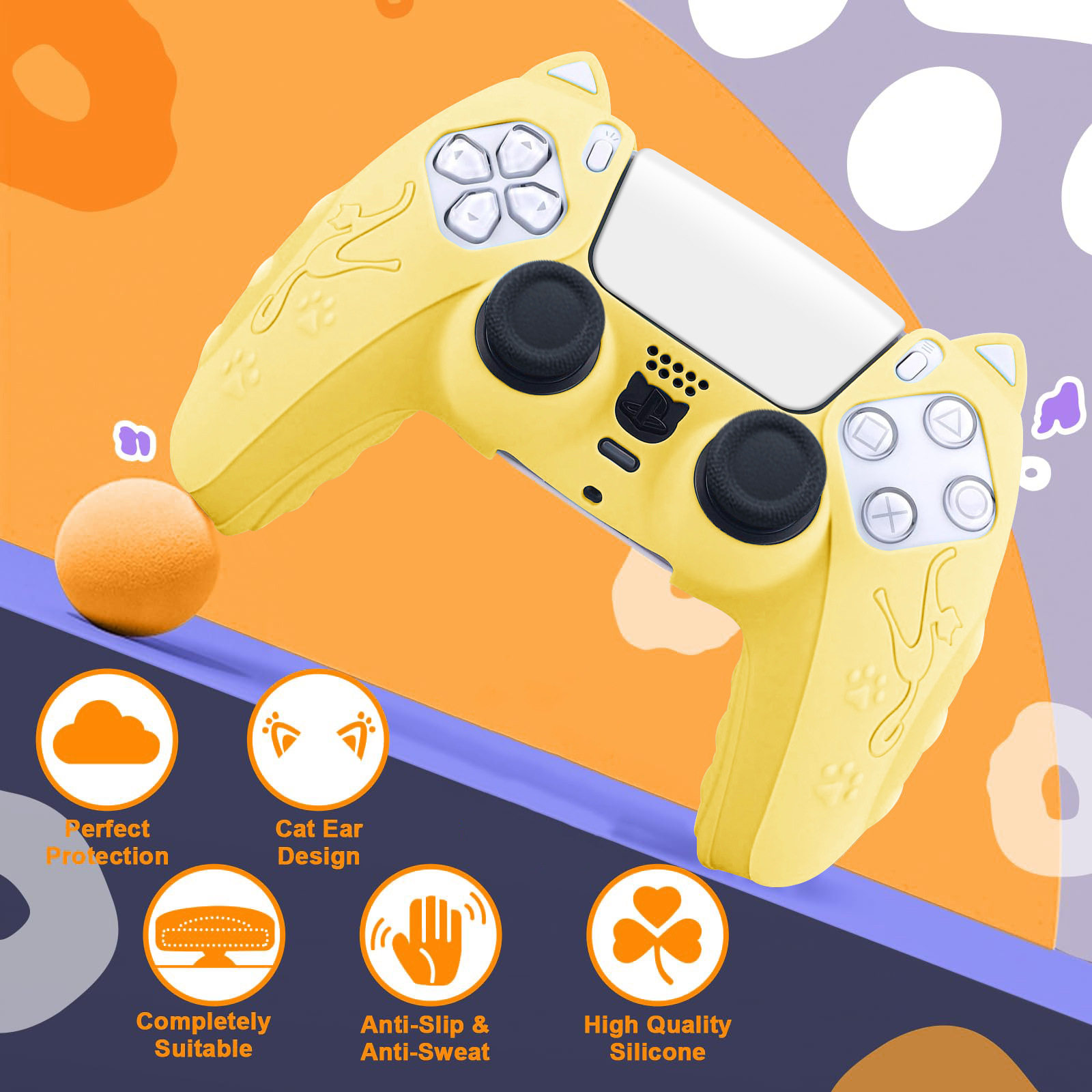 Cat PS5 Silicone Case P5 Game Handle Protective Case Drop-resistant Scratch-resistant Cartoon Cat PS5 Silicone Handle Protective Case