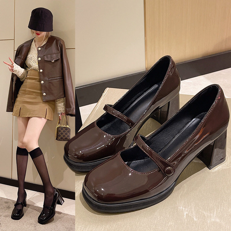 Thick-heeled retro British style loafers shoes Mary Jane shoes