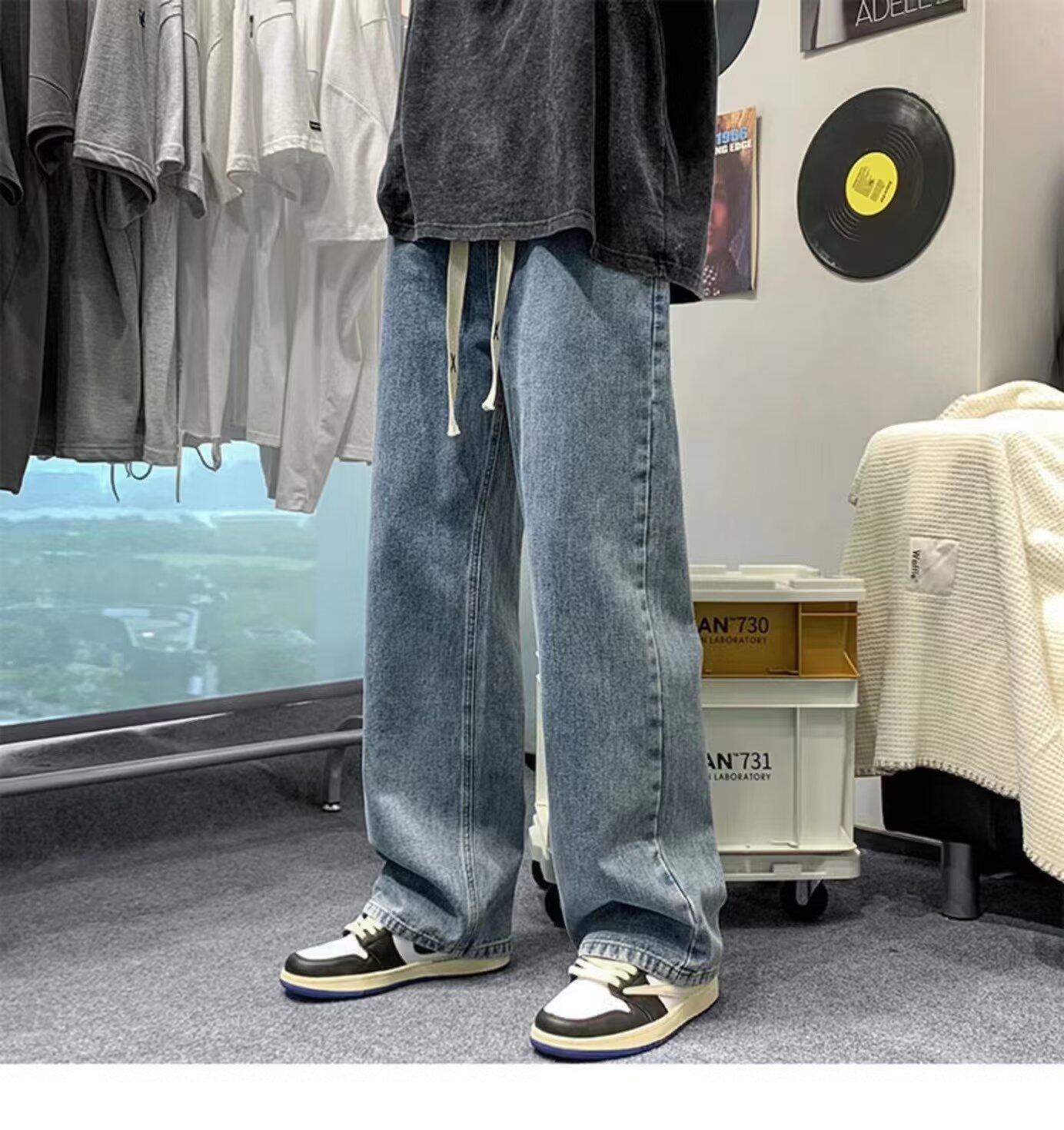 American vibe style pants men's autumn versatile jeans trendy brand ins high street spring and autumn loose straight wide-leg pants