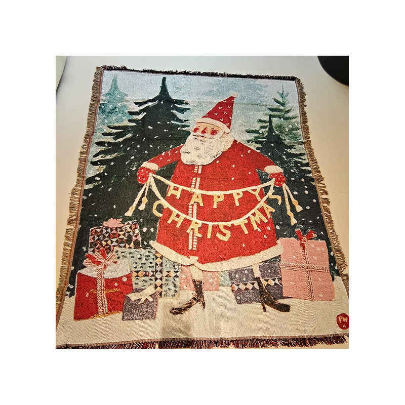 Christmas Santa Claus Cartoon Jacquard Tapestry Dustproof Full-Cover Sofa Throw Blanket Sofa Cover Camping Blanket