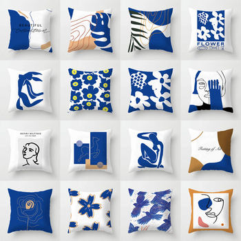 Nordic ins light luxury style pillowcase retro art abstract blue simple geometric pillow flower sofa backrest