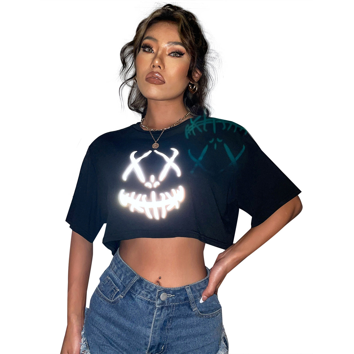 Womens Cropped Graphic T Shirt Loose Fit Trendy Stylish Casual Wear Summer Fashion Wholesale Available