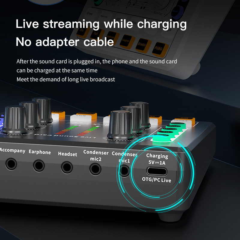 M8 Sound Card for Live Streaming, Complete Set with Various Musical Instruments Available, 48V Microphone, Compatible with Computers and Mobile Phones