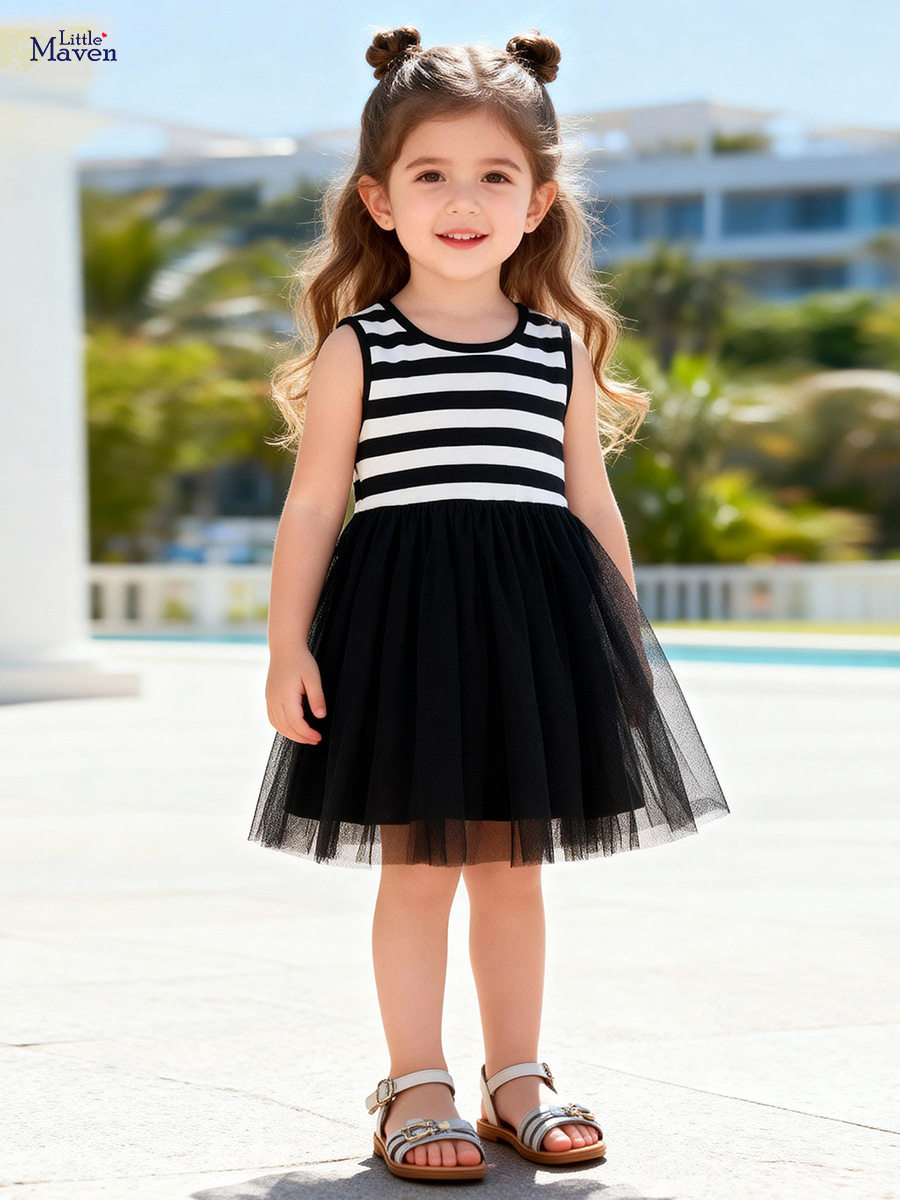 Kids' Dress Wholesale, Summer Sleeveless Girls' Dress, [Style] Striped Kids' Tulle Princess Dress
