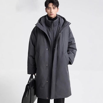 Shopping Mall Style 2024 Winter New High-End Hooded Mid-Length Parka down Jacket Men's Thickeneded Warm Jacket