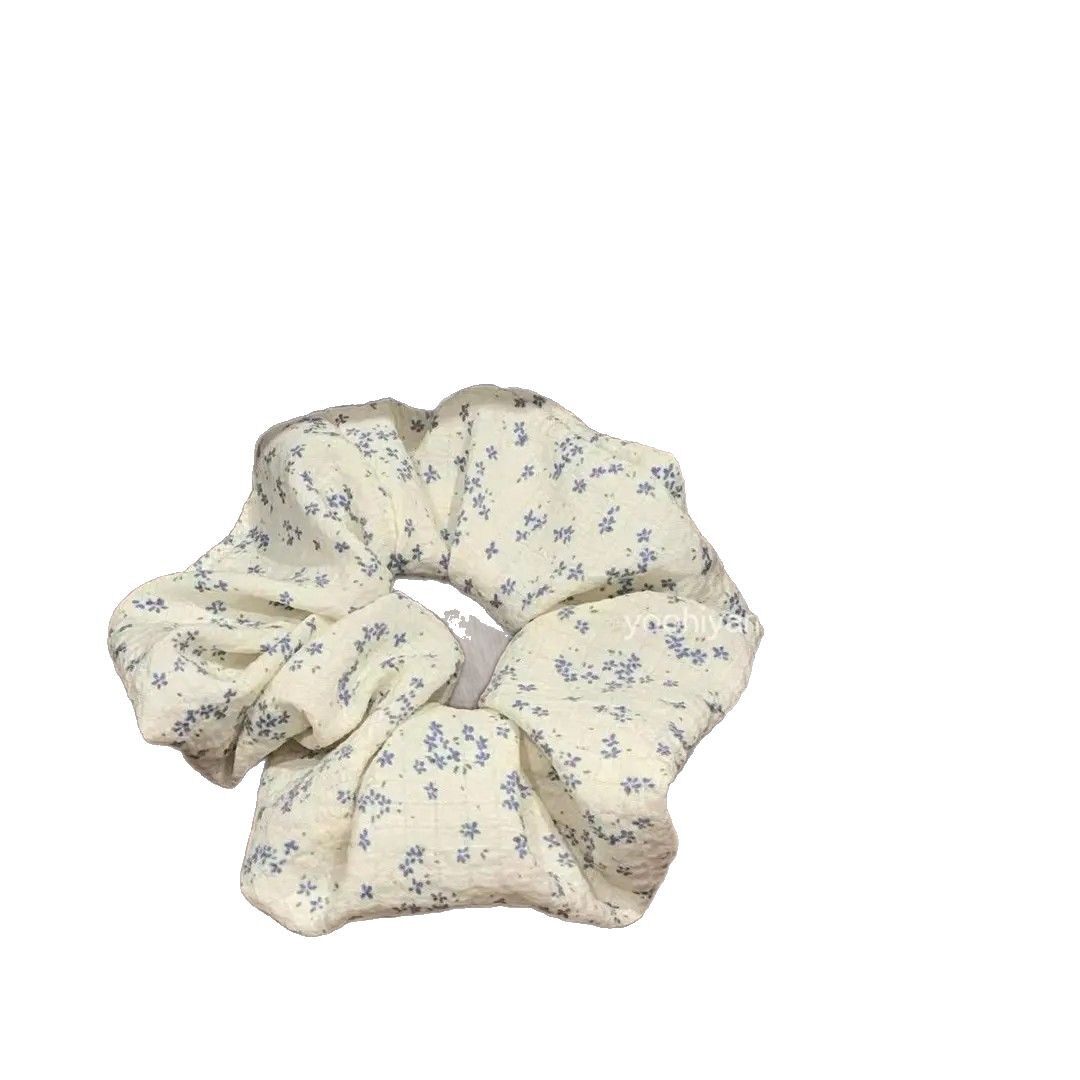 Korean-type Gentle Blue Floral Large Intestine Hair Ring for Women High-grade Sense Large Size Ball Head Flower Hair Rope Hair Rope Hair Accessories for Women