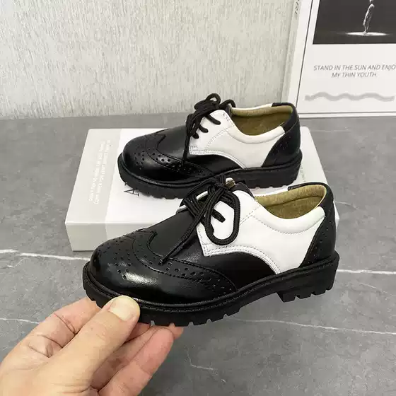 Black Boys' Genuine Leather Shoes 2026 Spring and Autumn New Style Lace-Up Student Piano Performance Shoes Boys' Shoes Fashionable School Shoes