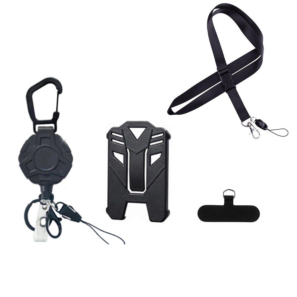 3-Corner Heavy-Duty Retractable Steel Wire Rope Easy-Pull Buckle Id Badge Reel with Lobster Clasp Leather Strip Key Ring Aircraft Buckle