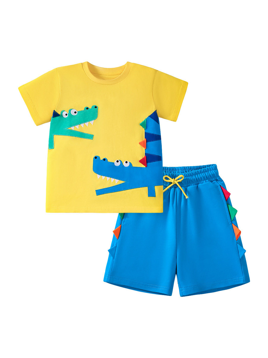 New Summer Kids' Clothing, Cartoon Boys' Set, Cotton Applique Kids' 2-piece Outfit