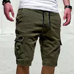 Men's Washed Cotton Cargo Shorts Casual Short Pants for Male
