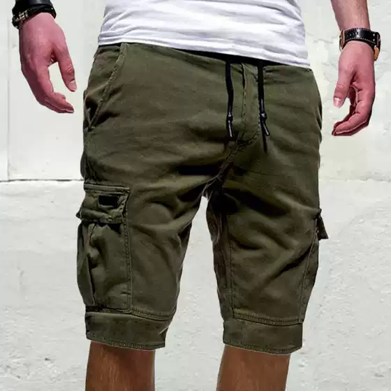 Men's Washed Cotton Cargo Shorts Casual Short Pants for Male