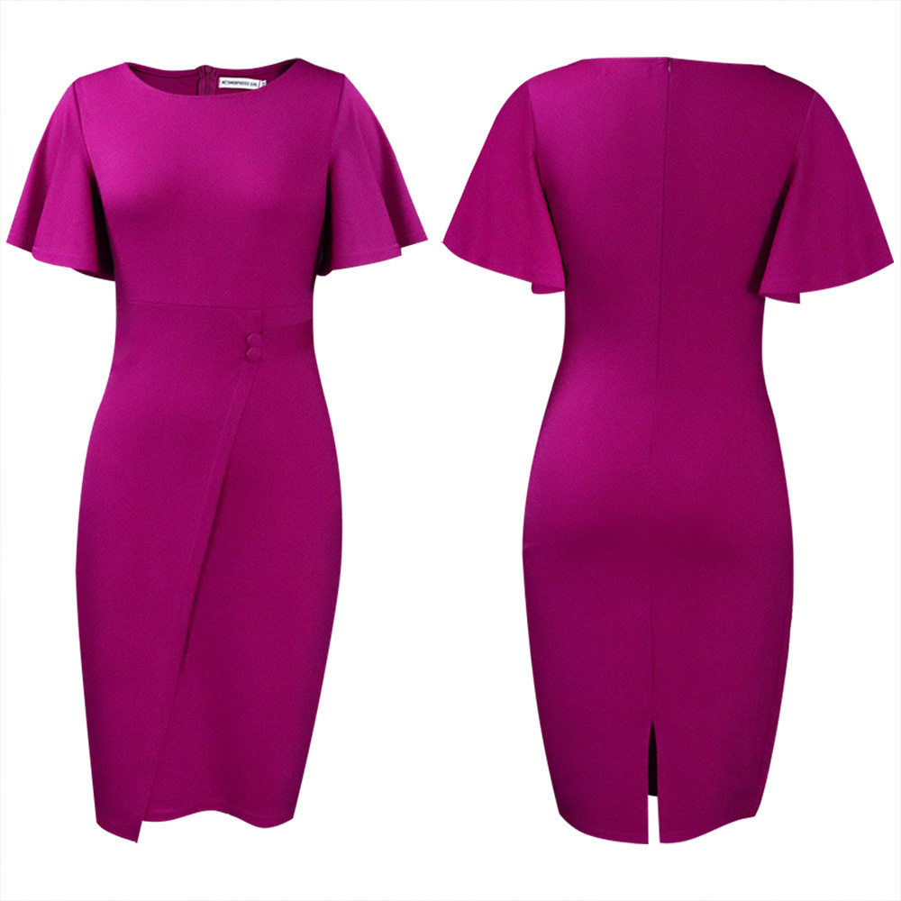 Plus Size Womens Dress Ruffle Sleeve Fashionable Split Hem Summer Style Perfect for Casual or Formal Occasions OEM