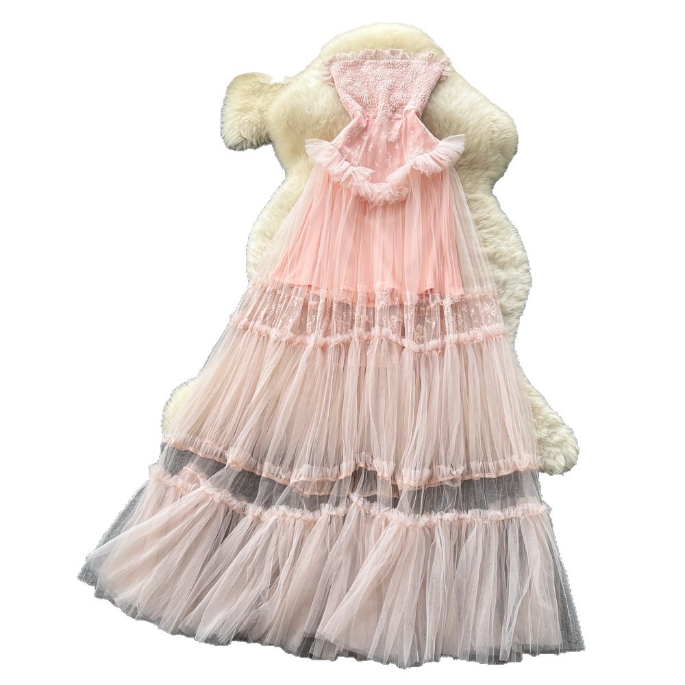 Lace Trimmed Strapless Maxi Dress High Waist Flared Skirt Sleeveless Elegant Design Summer Evening Wear OEM