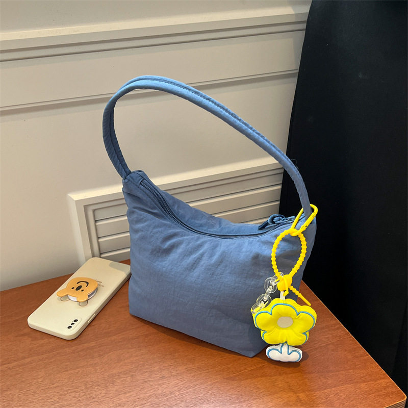 Solid Color Handbag Women's Large Capacity Soft Waxy Nylon Cloth Bag Simple Underarm Bag Hand Bag New Shoulder Mummy Bag