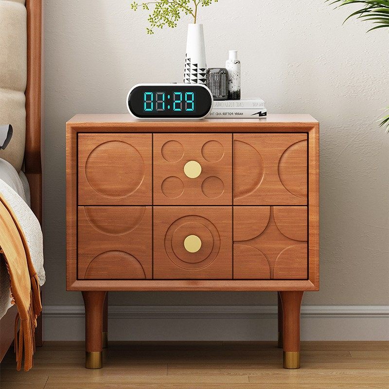 Medieval Style Solid Wood Bedside Table Retro Style Simple Nordic Art Creative Carved Log Style Bedroom Bedside Table