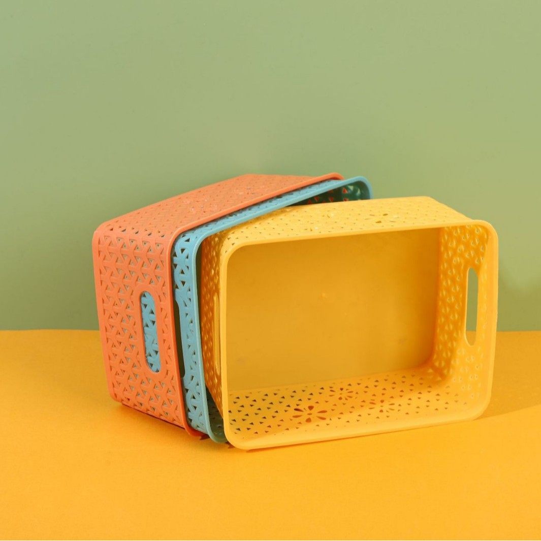 Wholesale In-Stock Household Plastic Storage Baskets, Rectangular Plastic Baskets, Storage Boxes, Cosmetic Woven Desktop Storage