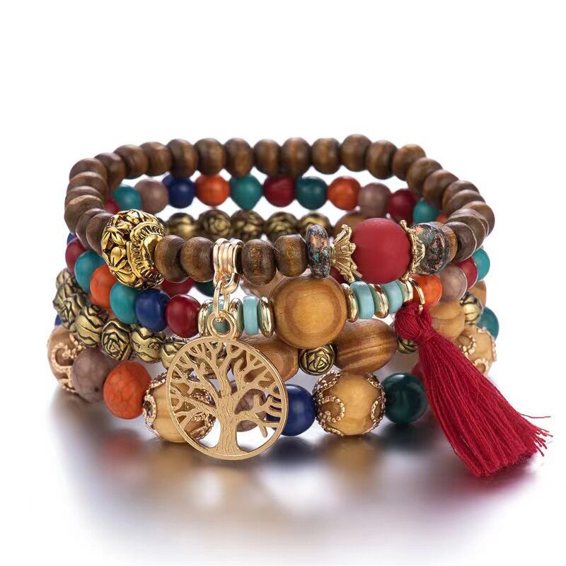 European and American fashion simple Bohemian multi-layer wooden beaded ethnic style temperament elastic bracelet bracelet wholesale