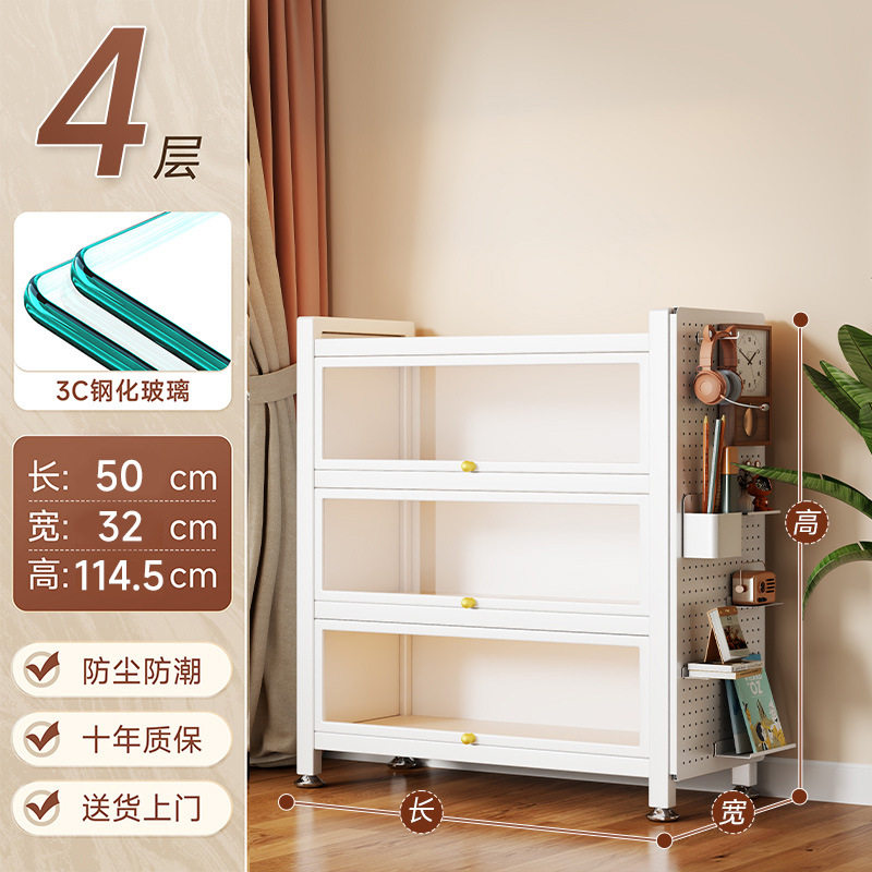 带门玻璃书柜钢制书架落地防尘铁皮手办展示柜家用储物柜收纳柜子