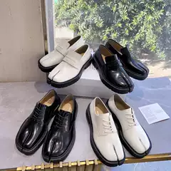 Top version mm6 split toe shoes women's pig's trotters thick-soled loafers leather derby lace-up niche trendy shoes shiny leather shoes