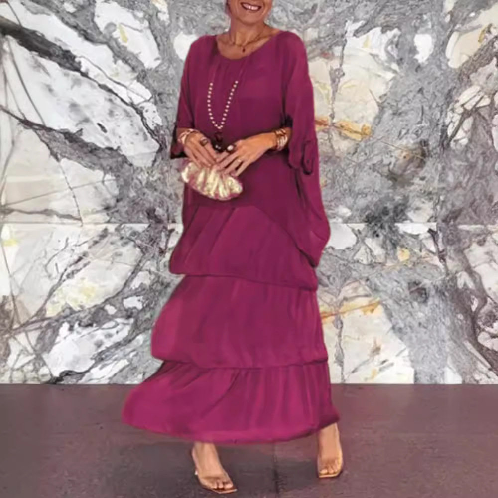 Batwing Sleeve Cake Dress Round Neck Fashionable Elegant Autumn Collection Wholesale Available