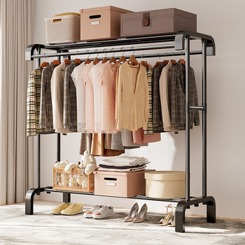 Modern Simple Home Bedroom Floor-Standing Vertical Clothes Drying Rack Storage Drying Clothes Rack Upper and Lower Two-Layer Storage Clothes Rack