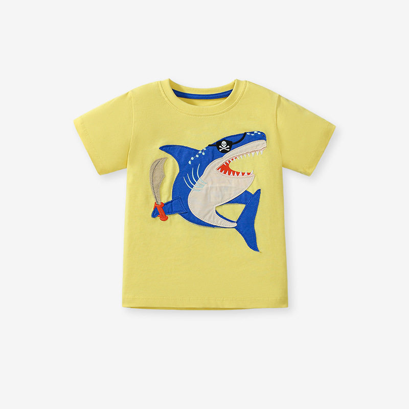 Boys' Summer Cotton T-Shirt, Cartoon Applique Kids' Top