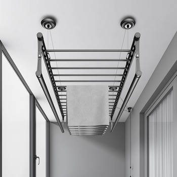 Balcony Clothes Drying Rack Adjustable Hand-Operated Clothes Drying Rod Indoor Household Automatic Folding Quilt Drying Manual Clothes Drying Rack Manufacturer