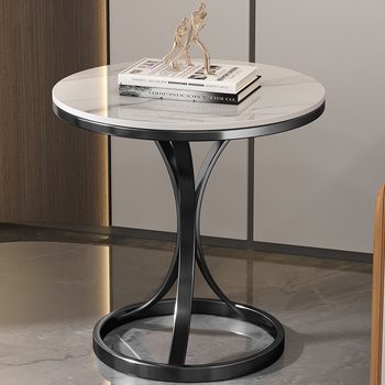 Light Luxury Slate Side Table, Small Coffee Table, Marble Living Room Sofa Corner Table, Simple Movable Balcony Small Round Table Side Cabinet