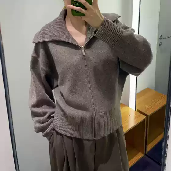 CS Women's Tight Waist Knitted Bomber Jacket Women's Winter Wool Rib Lapel Coat 1200576003