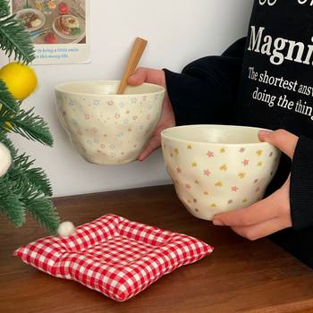 Colorful Star Girl Heart Korean Ceramic Bowl Ins-style Large Capacity Salah Bowl Yogurt Bowl Breakfast Bowl Dessert Bowl