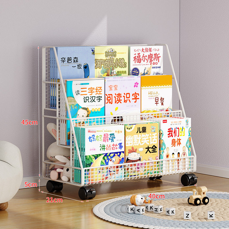 Children's Bookshelf Floor Storage Rack Baby's Picture Book Rack Movable Wheeled Desk Side Table Book Storage Bookcase