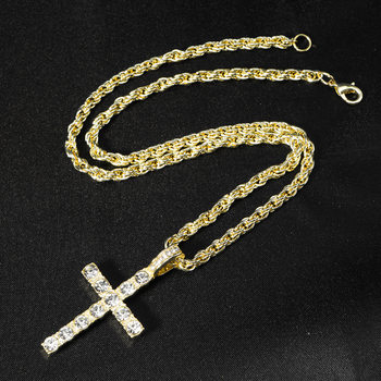 temu explosions European and American hip hop diamond cross pendant 4mm twist chain necklace men's cross-border personalized jewelry