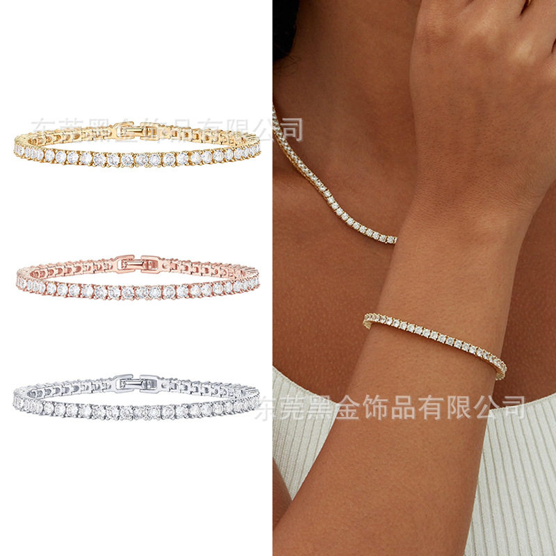 Cross-border Amazon explosions 18K full diamond bracelet single row tennis men's and women's bracelet anklet jewelry wholesale