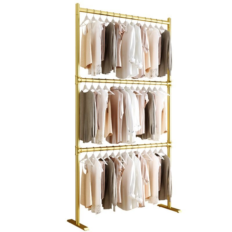 Simple Double-Layer Clothing Store Floor-Standing Clothes Rack Iron Double-Pole Folding Clothes Hanging Rod Floor-Standing Adjustable Balcony Clothes Drying Rack
