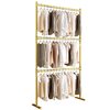Simple Double-Layer Clothing Store Floor-Standing Clothes Rack Iron Double-Pole Folding Clothes Hanging Rod Floor-Standing Adjustable Balcony Clothes Drying Rack