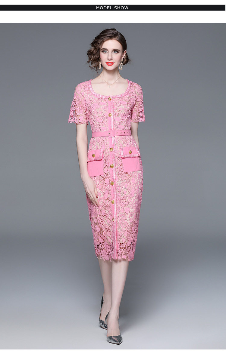 Lace Square Neck Dress Summer Lightweight Luxury Design Embroidered Hollow Out Elegant Occasion Wear Wholesale
